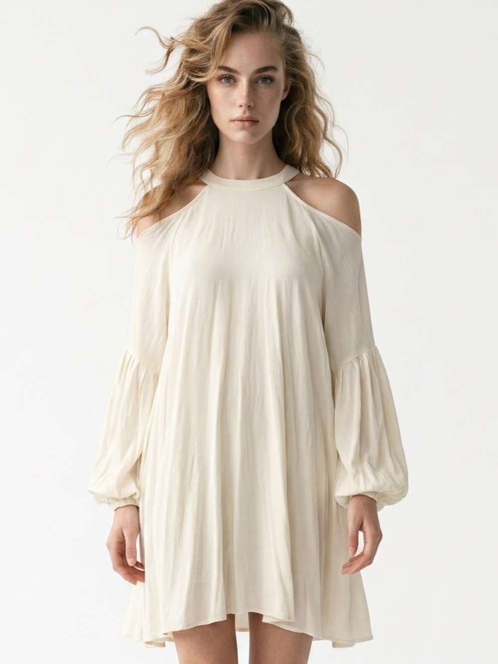 Free People Cream Cold-Shoulder Long-Sleeve Tunic (r9)